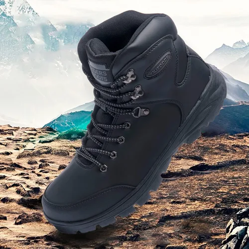 Vista 4 de TFO Botas de senderismo para hombre al aire libre, senderismo, montañismo, equitación, viajes, ocio, zapatos de media parte superior, Negro