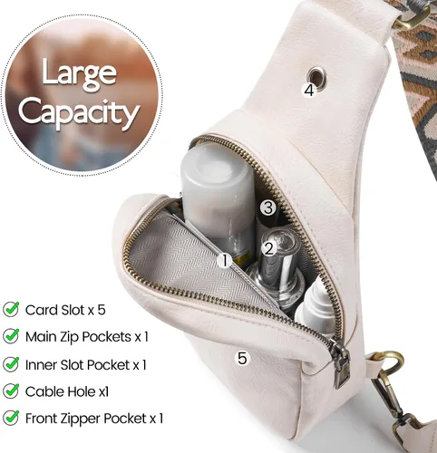 Vista 3 de JXWENBYX Bolso bandolera para mujer, de piel sintética, pequeño, bandolera, mochila cruzada a la moda, bolsa de pecho para viajar, senderismo