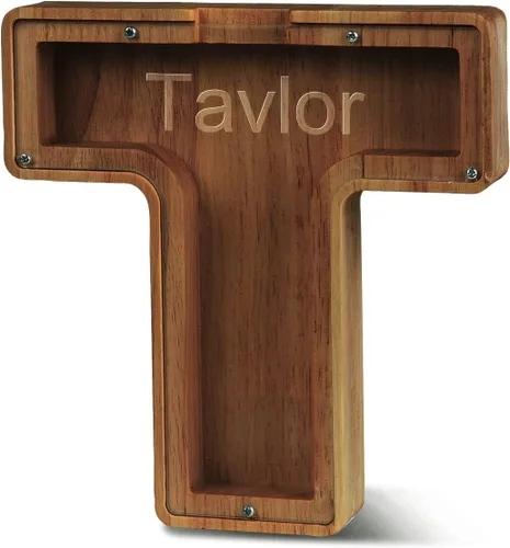 Vista 43 de Alcancía con nombre personalizado, 26 letras láser con texto personalizado, banco de monedas de madera, significado educativo, alcancía con nombre