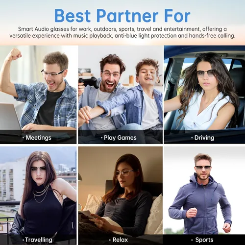 Vista 4 de Lentes inteligentes para hombres y mujeres, con audio Bluetooth y lentes fotocromáticas Open-Ear Built-in Mic & Speakers Touch Control Voice