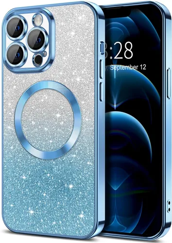 Vista 132 de Hython Funda para iPhone 12 Pro Max Transparente Magnética con Purpurina [Compatible con MagSafe] Protector Completo de Lente de Cámara Delgado