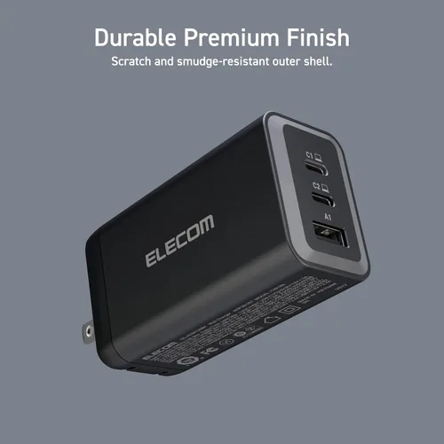 Vista 9 de ELECOM Bloque de cargador de pared USB C de 120W, multipuerto de 3 puertos GaN II Smart PD, carga ultrarrápida, adaptador de corriente compacto