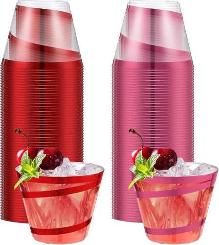 Vista 14 de Gejoy Vasos de plástico con borde de 9 onzas, vasos desechables para beber vino, vasos de graduación transparentes y elegantes para suministros