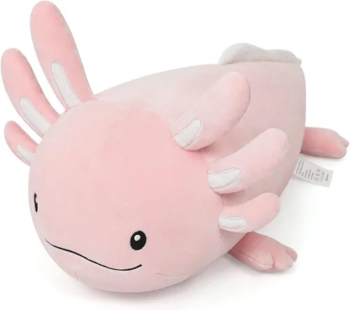 Vista 9 de Niuniu Daddy Peluche de ajolote rosa de 20 pulgadas, luminoso, realista, lindo peluche para niñas y niños, regalos de cumpleaños que brillan