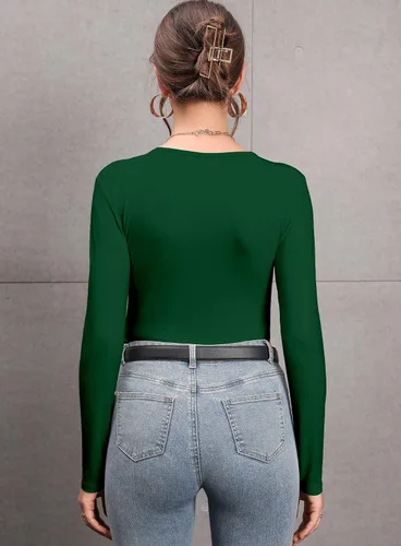 Vista 4 de UNTYHOTS Body de manga larga con cuello en V y cuello alto falso para mujer