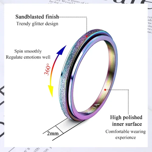 Vista 2 de Diamday Anillos para la ansiedad para mujeres y hombres, 2 0.157 in, anillo giratorio de acero de titanio para aliviar la ansiedad y el estrés