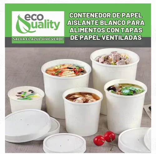 Vista 3 de EcoQuality Recipientes desechables de papel blanco para sopa de 32 onzas con tapas, paquete de 100