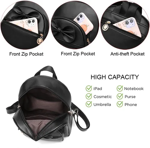Vista 7 de Linda mini mochila de cuero a la moda para niñas y mujeres, Rosa-grande, M, Mochilas Daypack