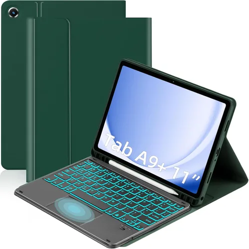 Vista 10 de EAMPANG Funda con teclado y panel táctil para Samsung Galaxy Tab A9 Plus 11 pulgadas (SM-X210/X216/X218), teclado magnético extraíble con panel