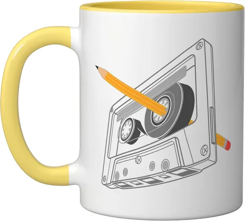 Vista 9 de Vintage Rewind Funny 80s 90s Cassette Pencil Gift Men Women Ceramic Mug, Black/White