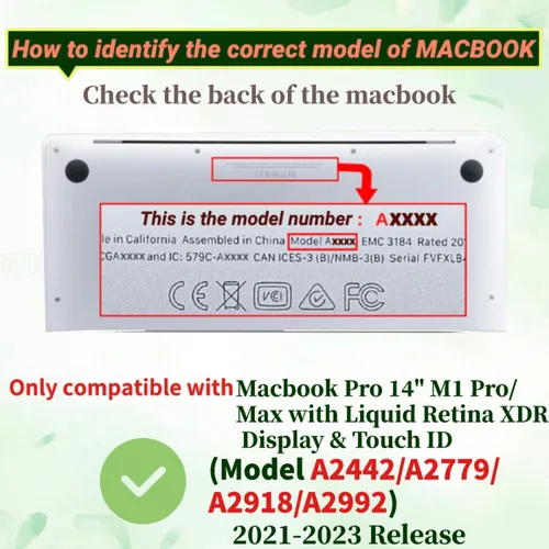 Vista 4 de Funda compatible con MacBook Pro de 14 pulgadas modelo de lanzamiento 2023-2021 A2918/A2992/M2 A2779 y A2442 M1 Pro/Max Chip con Touch ID, elegante