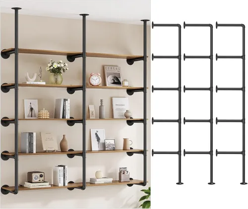 Vista 10 de Pynsseu Estante Industrial de Tubo de Hierro para Montaje en Pared, Estantería Abierta DIY de Granja, Estantes de Tubo para Cocina Baño, Librerías