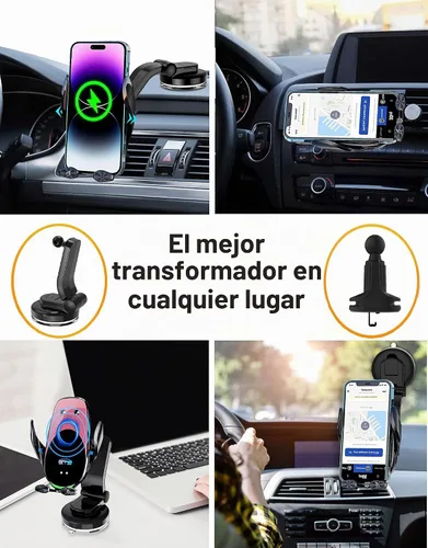 Vista 7 de Soporte inalámbrico para cargador de automóvil, carga rápida, sujeción automática de 15 W, soporte inteligente de inducción de control dual