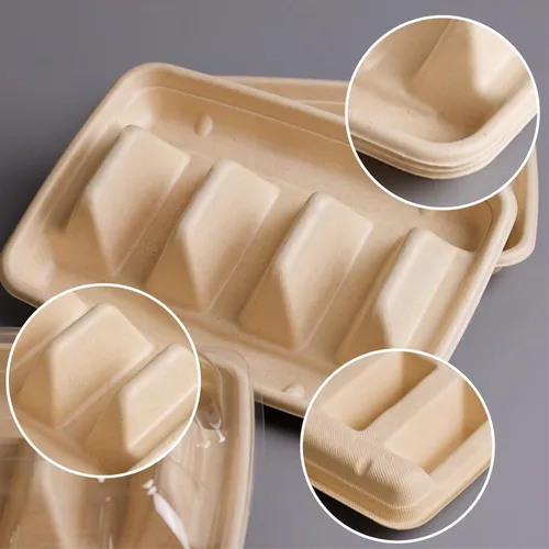 Vista 3 de 50 soportes desechables para tacos para fiestas, 3 compartimentos, soporte de bandeja de tacos de papel, platos desechables para tacos