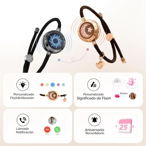 Vista 3 de TOTWOO Sun and Moon Long Distance Touch Bracelets for Couples Negro y oro rosa