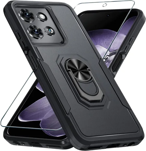 Vista 10 de Funda diseñada para Motorola Moto G 5G 2024 con soporte de anillo de metal integrado Protector de pantalla de vidrio templado, funda resistente