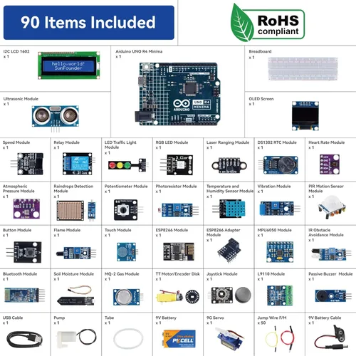 Vista 9 de SunFounder Kit de sensor definitivo con Arduino Uno R4 Minima, compatible con RoHS, sensores duraderos IoT ESP8266 IIC LCD1602 OLED, tutoriales