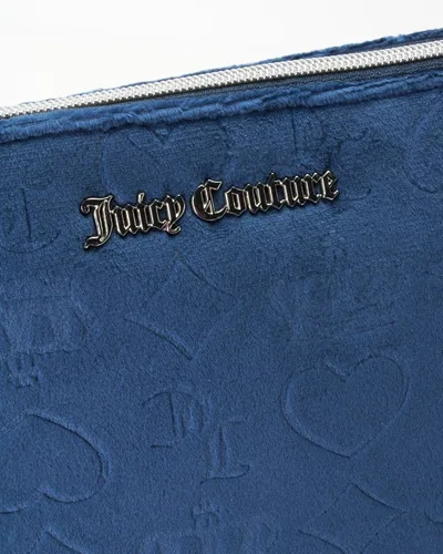 Vista 3 de Juicy Couture Bolsa de maquillaje azul organizador de cosméticos esenciales de viaje con cremallera superior cuña terciopelo corazón corona