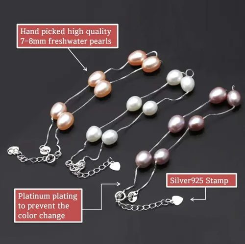 Vista 4 de Pulsera de perlas de plata de ley AAA de calidad blanca, morado, melocotón, perlas cultivadas de agua dulce para mujer, pulsera de perlas para dama