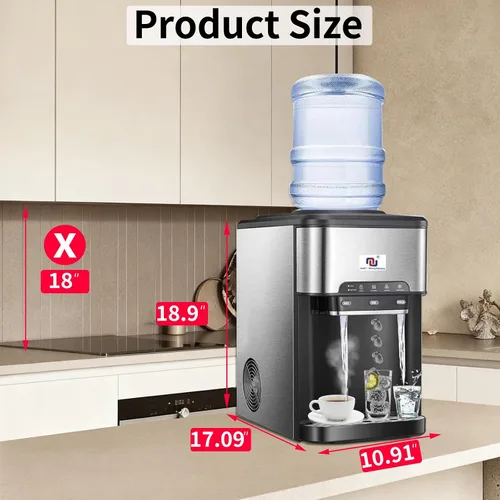 Vista 4 de NUNET Máquina de Hielo Portátil 3 en 1 Dispensador de Agua de Encimera Máquina de Hielo Incorporada 44 libras de Hielo Diario Carga Superior