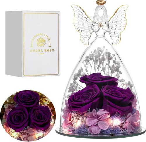 Vista 15 de Regalos de Rosas de Navidad para Mujeres Flor Real Preservada en Figuras de Ángel de Cristal Rosas para Entrega Prime Regalos de Cumpleaños