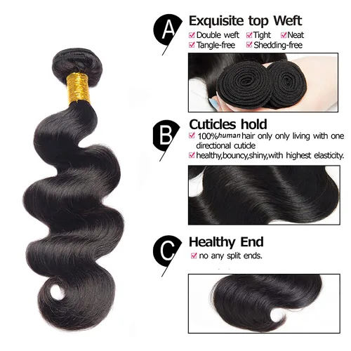 Vista 3 de #1B - Extensiones de cabello humano ondulado negro natural, 30, 32, 34 pulgadas, extensiones de cabello humano virgen brasileño sin procesar