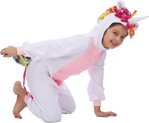 Vista 3 de Rabtero Disfraz de una sola pieza de animales para niños, disfraz unisex de unicornio, disfraz de unicornio para niños, Halloween, Navidad