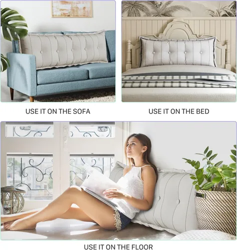 Vista 4 de Almohada rectangular para cabecero de lectura, cojín grande, respaldo extraíble, almohada de lectura, cabecero, regalo para mamá, color blanco, reina