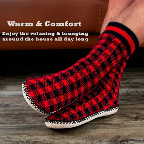 Vista 5 de Cozylook Calcetines tipo pantufla para hombre, con forro polar, suela antideslizante, para invierno, suaves, gruesas, acogedoras, cálidas, peludas
