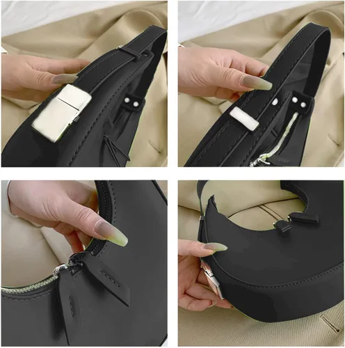 Vista 3 de QTKJ Bolsa para las axilas, bolsa de hombro de cuero, bolsos veganos para mujeres, viajes, trabajo, vacaciones (negro), Negro