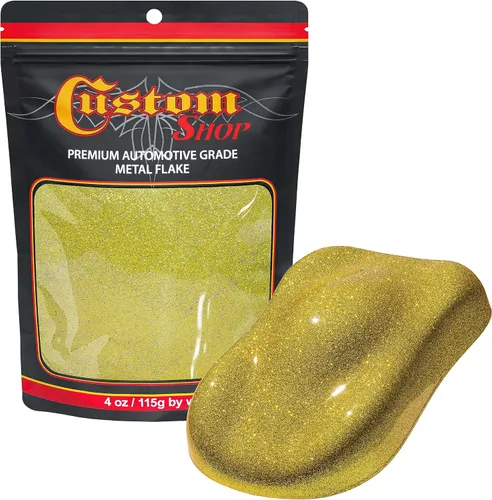 Vista 64 de Custom Shop - Purpurina metálica para pintura automotriz, oro brillante, 4 oz, micro escamas de metal de 0.004" para pintura de automóviles, aditivo
