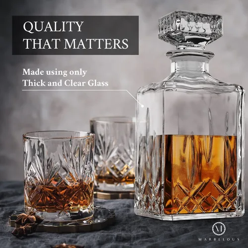 Vista 2 de Juego de 2 decantadores de whisky de cristal, decantador de licor de 40 onzas con tapón hermético para whisky, licor, bourbon, vino, enjuague bucal