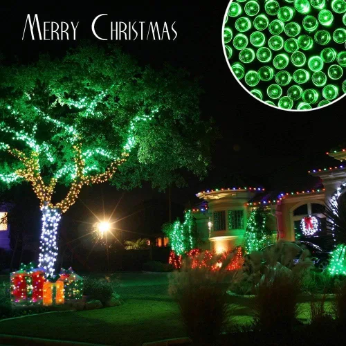 Vista 4 de Joomer Luces Solares Navideñas en Cadena, 39 pies, 100 LED, luces impermeables para exteriores con 8 modos de luces centelleantes para jardín