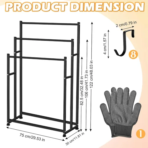 Vista 2 de Toalleros de pie de 47.6 pulgadas de alto y 3 niveles para toallas de piscina, para exteriores, de gran tamaño, para secar toallas de baño, valet