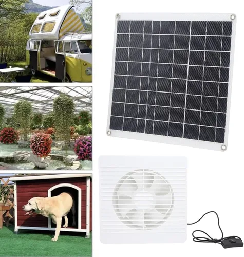 Vista 5 de Ventilador alimentado por panel solar, 15 W, 6 aspas, 16 pies, ventilador de escape solar ABS con alta circulación de aire de flujo de aire, hoja