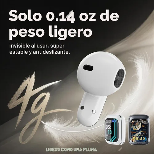Vista 4 de Auriculares Bluetooth,Auriculares inalámbricos con pantalla táctil Blanco