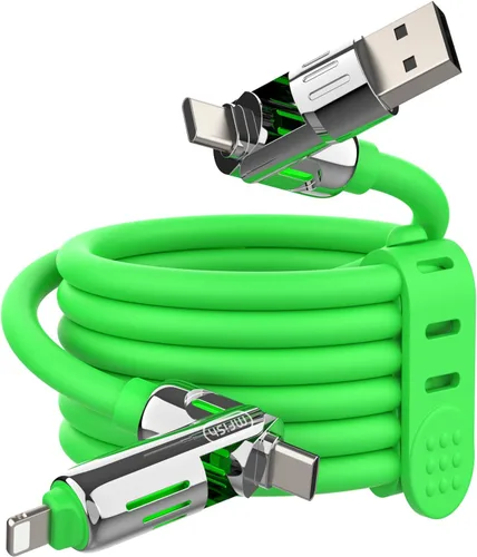 Vista 8 de MFish Cable de carga USB 4 en 1 con funda de transporte, cable de carga rápida de 240 W, USB-A y USB-C dual a USB-C/Lightning, para iPhone Negro