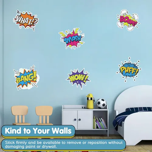 Vista 3 de Calcomanías de pared de superhéroes, decoración de pared para habitación de niños, efectos de sonido de cómic Boom Bang, calcomanías de pared