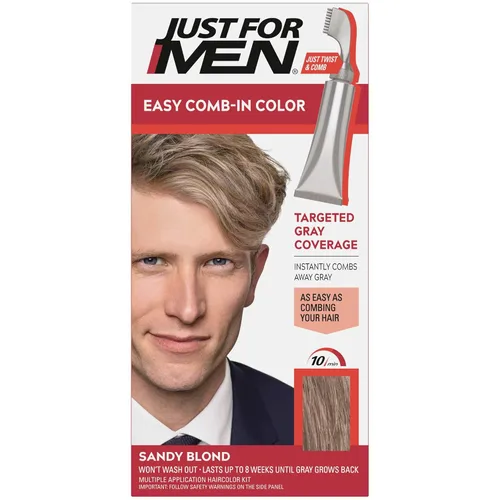 Vista 8 de Solo para hombres Auto Stop, tintura química para el cabello, 1, Dark Blond and Light Brown Easy Comb-In Color dark blond patented no-mix formula