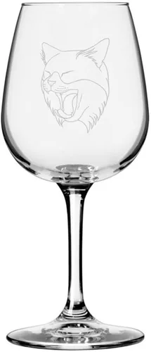 Vista 134 de Copa de vino de 12.75 onzas con temática de gato abisinio grabada para todo uso