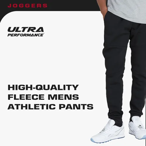 Vista 3 de Ultra Performance 3 Pack Fleece Active Tech Joggers for Men, Mens Sweatpants with Zipper Pockets