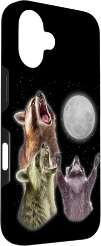 Vista 3 de Funda para iPhone 16 3 mapache luna aullando divertido mapache animal amante zoólogo