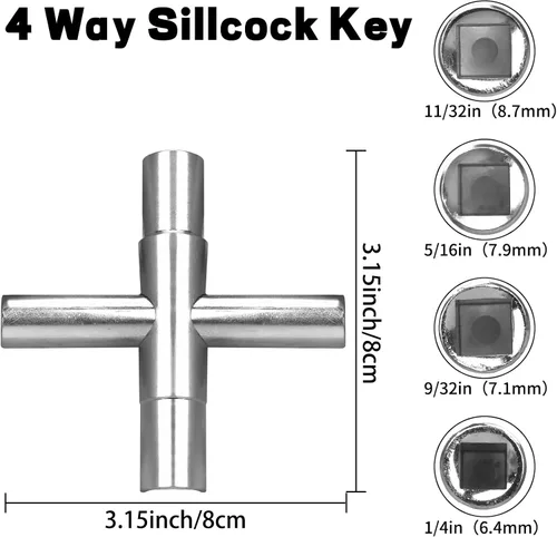 Vista 3 de Juego de llaves sillcock de 4 vías - 1/4", 9/32", 5/16", 11/32" llave de agua de sillcock de acero para válvula, grifo, gabinete de apertura