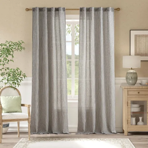 Vista 55 de jinchan Linen Blackout Curtains Back Tab 96 Inch 2 Panels Striped Blue Blue Stripe Lined