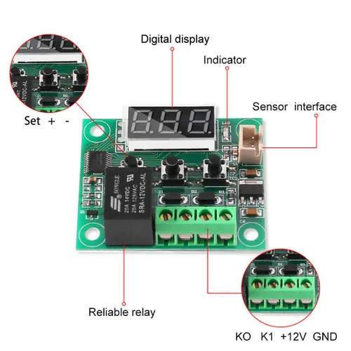 Vista 3 de UMLIFE 2 piezas de módulo controlador de temperatura con estuche, XH W1209 pantalla LED módulo termostato digital con sonda NTC impermeable -50~110℃