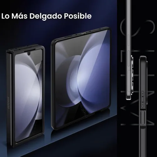 Vista 5 de MAKAVO Funda transparente para Samsung Galaxy Z Fold 5, parte trasera dura de cristal delgado y parachoques negro suave, cubierta a prueba de caídas