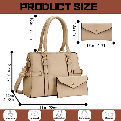 Vista 5 de Bolsos de mano de cuero de moda para mujer, bolso de hombro, asa superior, bolso de otoño