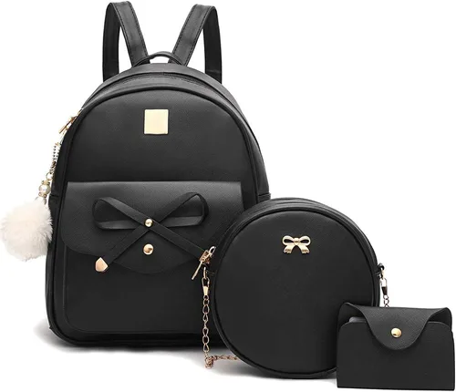 Vista 22 de I IHAYNER Mochila de cuero de moda de 3 piezas con lazo para niñas, mochila, bolso para mujer, mochila para damas, bolsa de hombro Beige