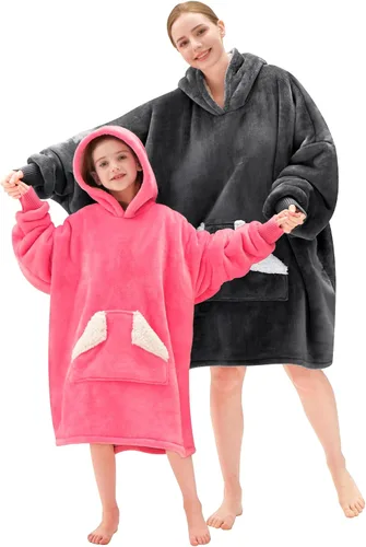 Vista 6 de Touchat - Manta con capucha portátil, sudadera con capucha de forro polar sherpa de gran tamaño con bolsillo gigante y mangas para adulto, regalo