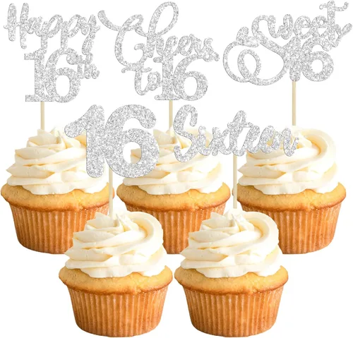 Vista 65 de Paquete de 30 adornos para cupcakes con purpurina de doble dígito para cumpleaños de 10 años, para cumpleaños, aniversario, fiesta, suministros